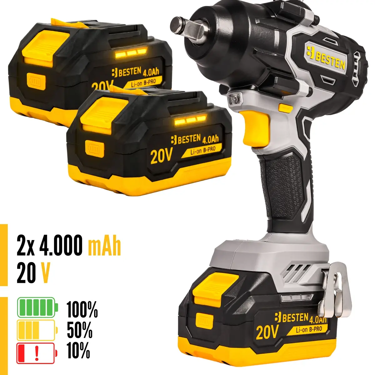 Klucz udarowy BESTEN BE0002892 system akumulatorów B-PRO 4Ahj